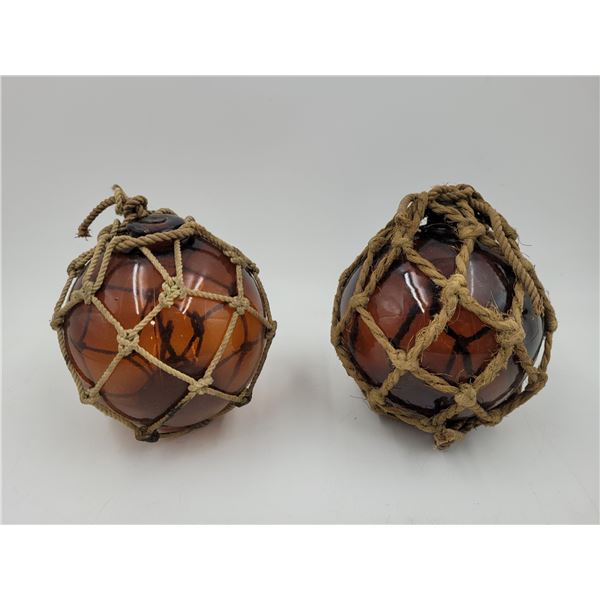 2 Vintage Amber Glass Fishing Weights