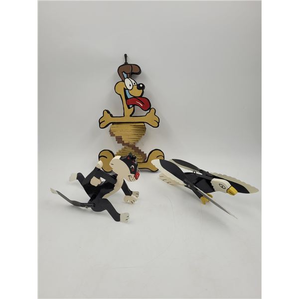 3 Vintage Wind Spinners: Odie, Sylvester, & Bald Eagle