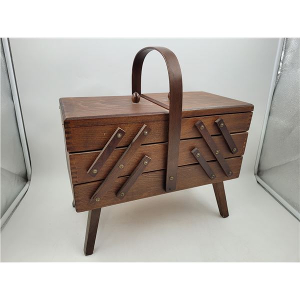 Vintage Accordion Sewing Box With Contents