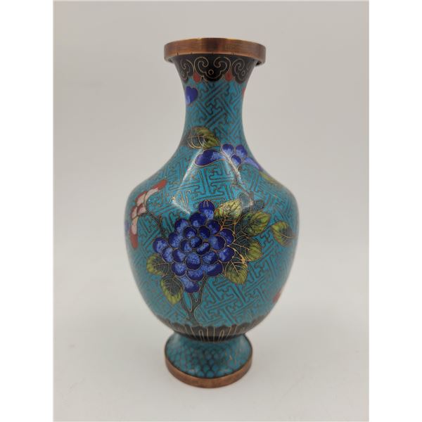 Beautiful Cloisonne Blue Floral Vase
