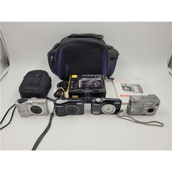 4 Vintage Cameras & 2 Bags: Nikon, Canon, Kodak
