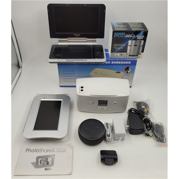Assorted Electronics: Digital Picture Frame, Portable DVD Player, Speaker, & More