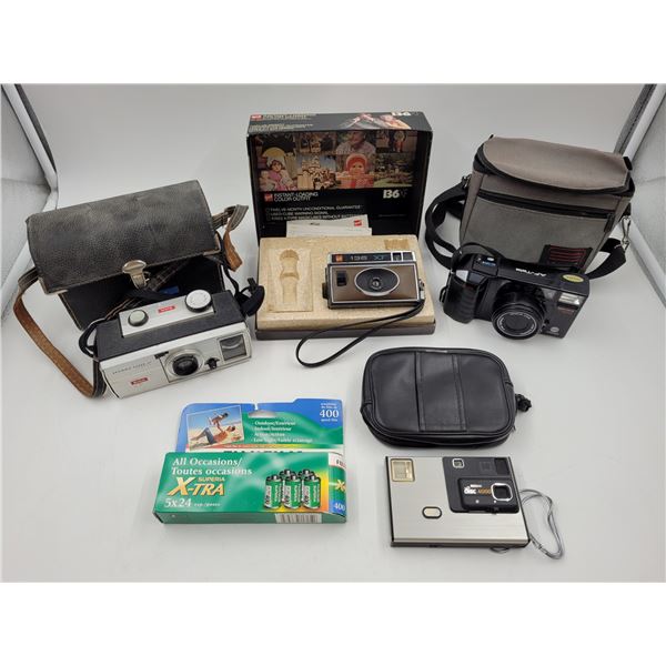 4 Vintage Cameras & Film (3 Kodak Cameras)