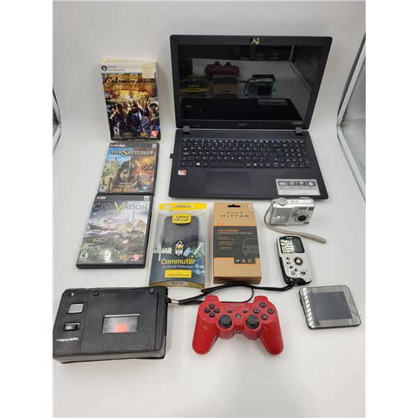 Assorted Electronics: Playstation Controller, Acer Laptop, PC Games, & More