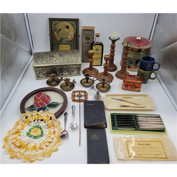 Vintage Variety: Tins, Stain Glass, Cutlery, Books, & More