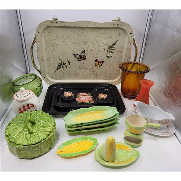 Vintage Variety: Corn Dishware, Gravy Boat, Planters, Servers, & More