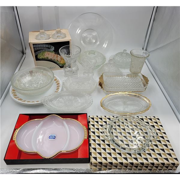 Assorted Vintage Glassware: Planters, Dishes