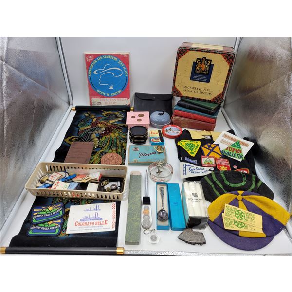 Vintage Variety: Hats, Matches, Patches, Tin, Books, Coasters, & More