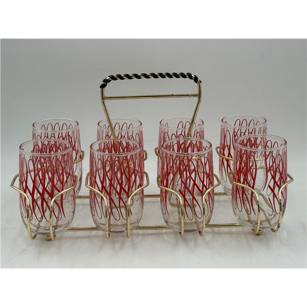 Mid Century Modern Pin Stripe Glasses With Carrier