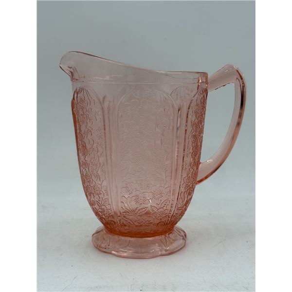 Vintage Etched Depression Pink Glass Pitcher
