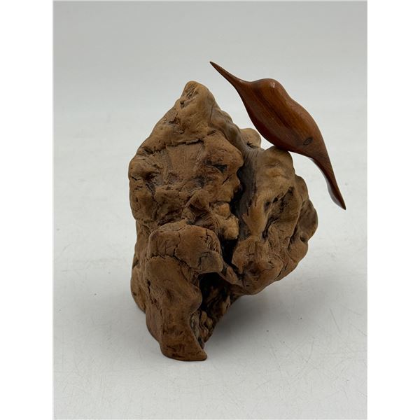 Hand Carved Artist Signed Bird On Burl