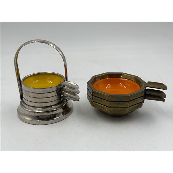 2 Sets Of Mid Century Enamelled Ash Trays