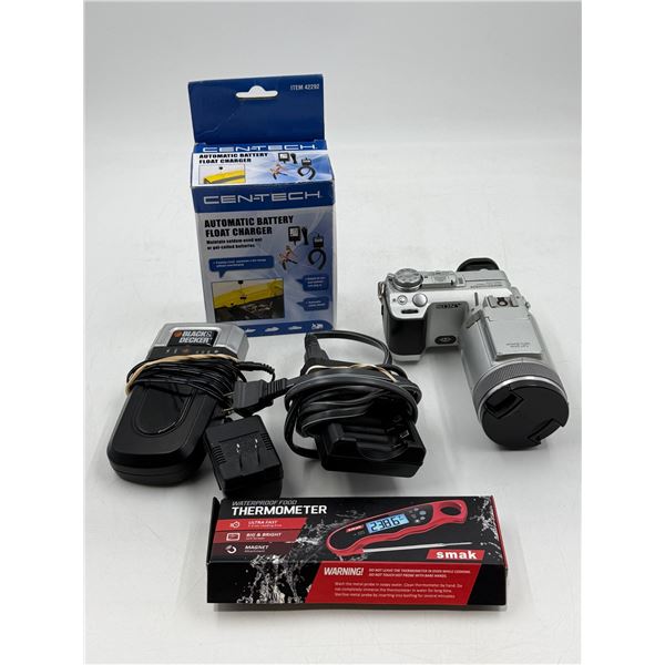 Sony Camera, Battery Charger, Thermometer, & More