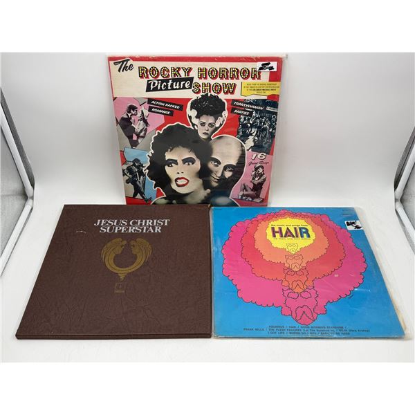 3 Vintage Vinyl Records: Jesus Christ Superstar, The Rocky Horror Show, & Hair