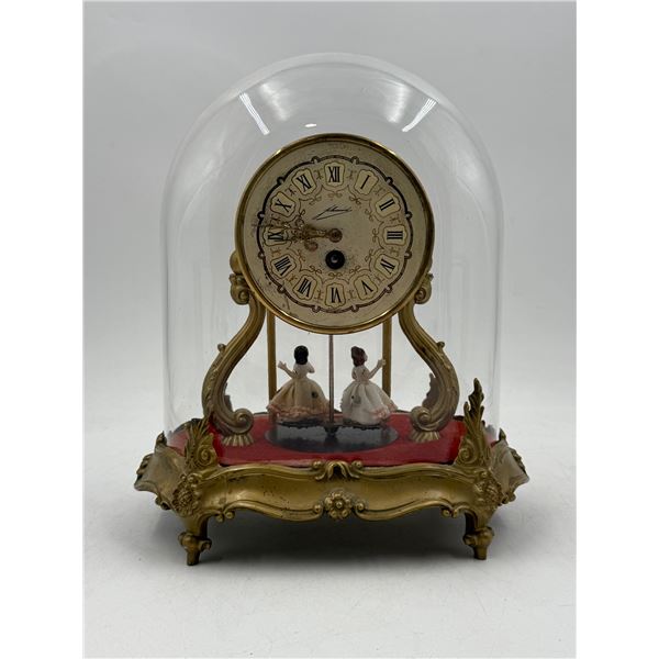 W. A. Schmid German Made 7 Jewel Mantle Clock With Rotating Porcelain Ladies