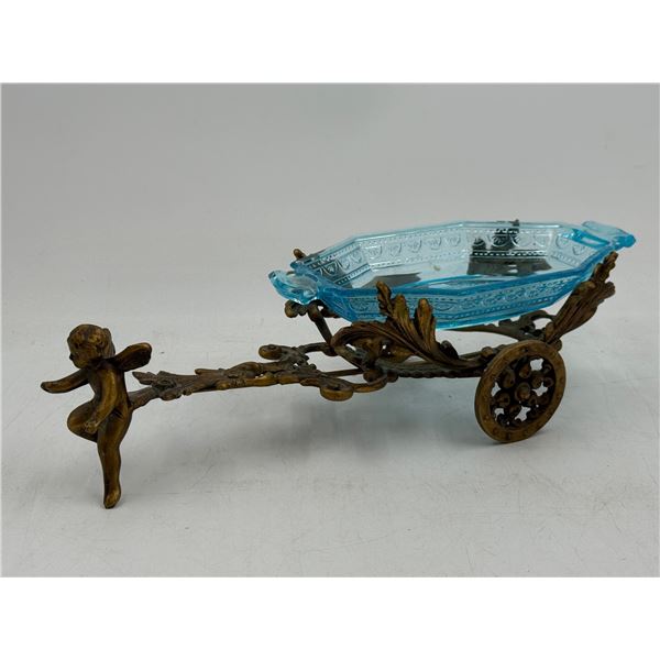 Hollywood Regency Cherub Chariot With Blue Dish Catch All