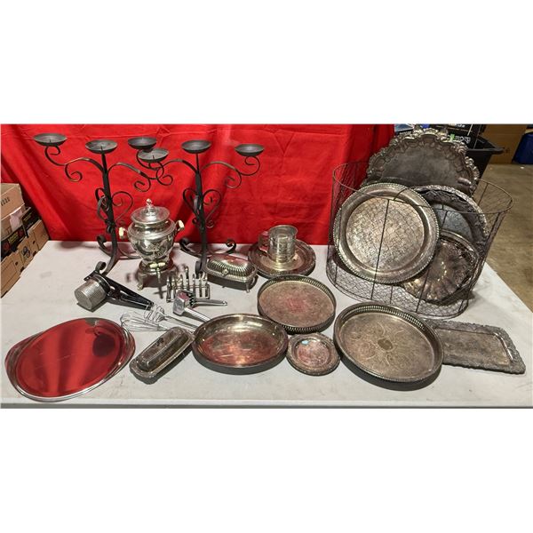Vintage Plated Items (Servers, Butter Dishes), Candle Holders, & Potato Masher