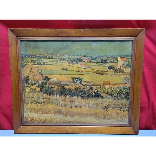 Vintage Prairie Harvesting Scene Print