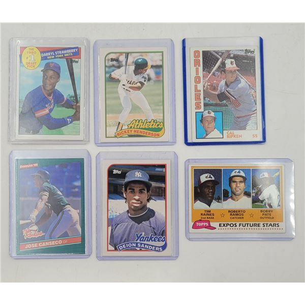 6 Vintage Baseball Cards: Darryl Strawberry, Jose Canseco, Deion Sanders, Cal Ripken, & More