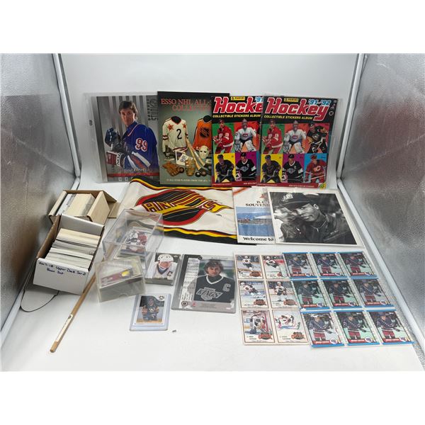 Sports Collection: Hockey/Football Cards, Canucks Flag, Magazines, & More