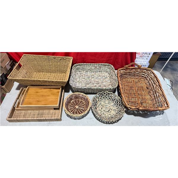 Assorted Wicker Baskets & Trays
