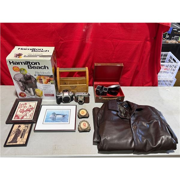 Vintage Variety Lot: New Juicer, Gap Jacket, Cameras, Prints, & More