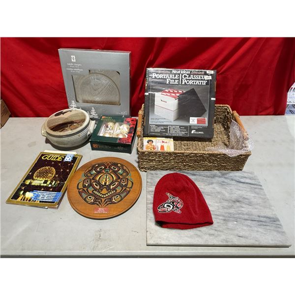 Vintage Variety: First Nations Wooden Plaque, Chargers, Serving Marble Tray, & More