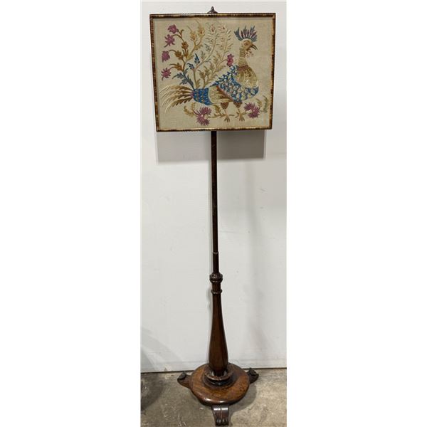 Fantastic Fire Side Pole Screen Framed With Tapestry Rooster Art Work