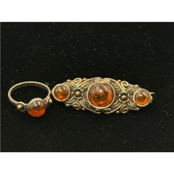 2 Vintage Silver Jewelry Pieces: Ring & Brooch