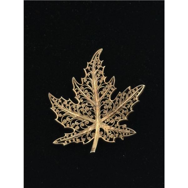 Vintage Birks Sterling Silver Filigree Leaf Brooch