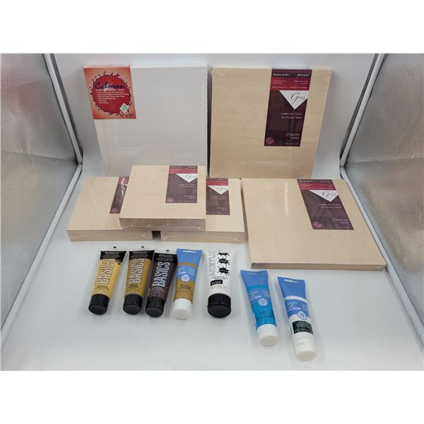 Wooden Panels, Canvas, & Acrylic Paints