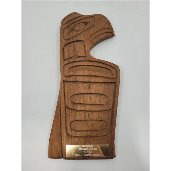 First Nations Artist Signed Hand Carved Eagle Plaque Dedicated To Service At School