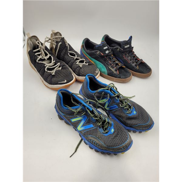 3 Pairs Of Shoes: Nike (9), Puma (9.5), & New Balance (10.5)