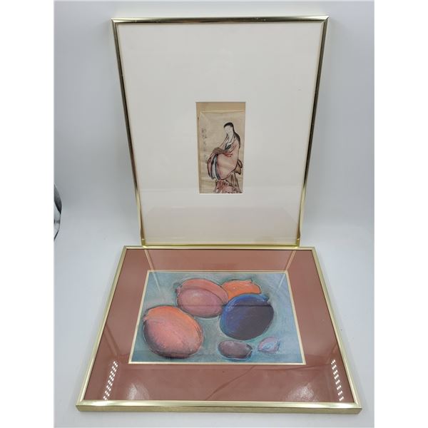 2 Vintage Art Works : Original Asian Painting & Still Fruit Scene