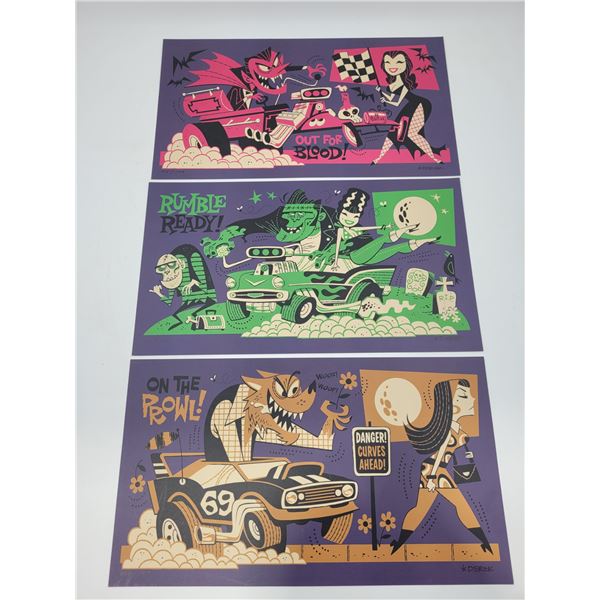 3 Signed & Numbered Monster Automobile Prints by Derek (44/100)
