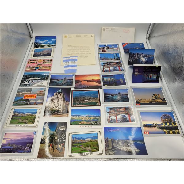 Assorted Expo 86 Postcards w/ Opening Ceremony Tickets & Grace McCarthy Letter
