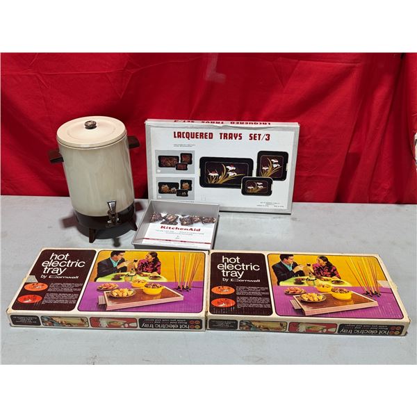 VTG Serve Ware w/ Lacquered Trays, Hot Electric Trays, Coffee Urn, & More