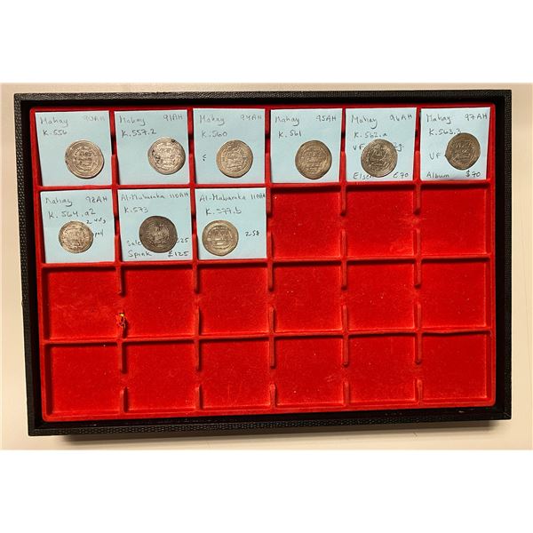 UMAYYAD: LOT of 9 silver dirhams of Mahayy & al-Mubaraka