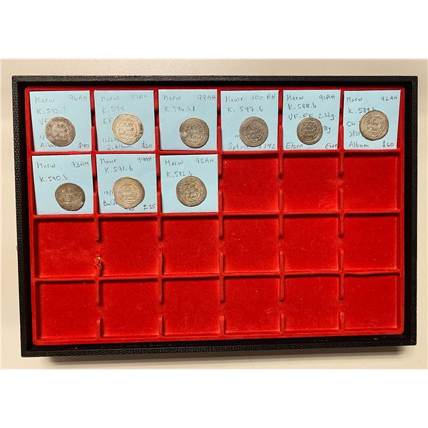 UMAYYAD: LOT of 9 silver dirham of the Marw mint