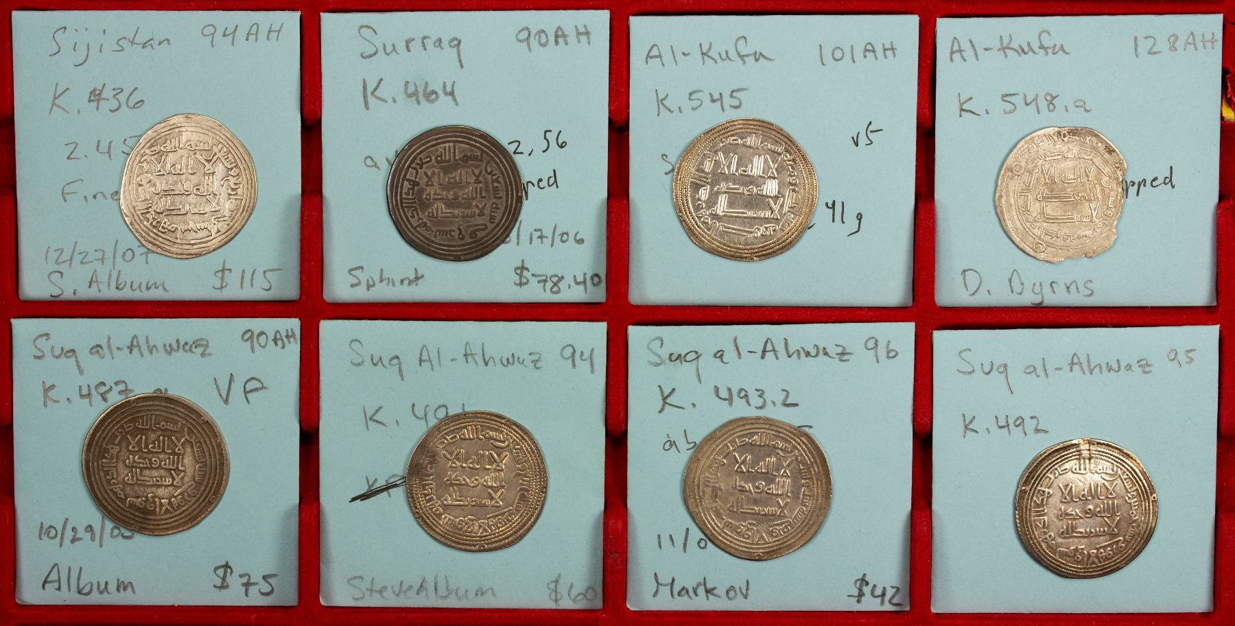 Rare Mints UMAYYAD: LOT of 8 silver dirhams of 4 different mints - Stephen Album ...
