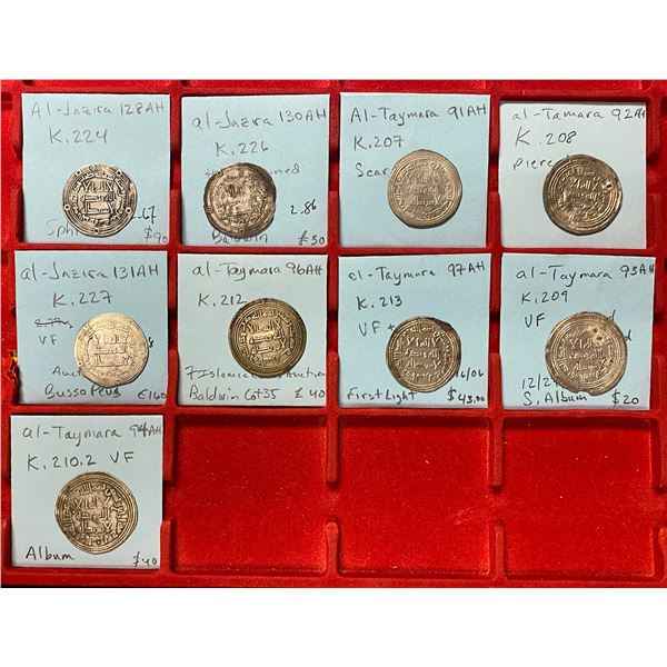 UMAYYAD: LOT of 9 silver dirhams, al-Taymara & al-Jazira mints