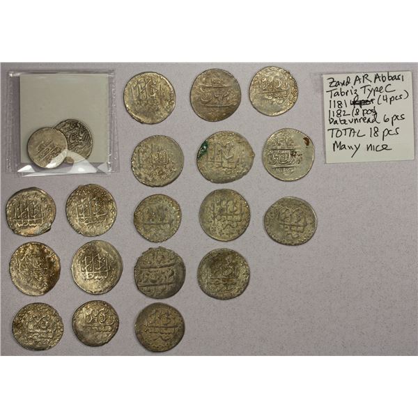 IRAN: ZAND: Karim Khan, 1753-1779, LOT of 20 silver abbasis