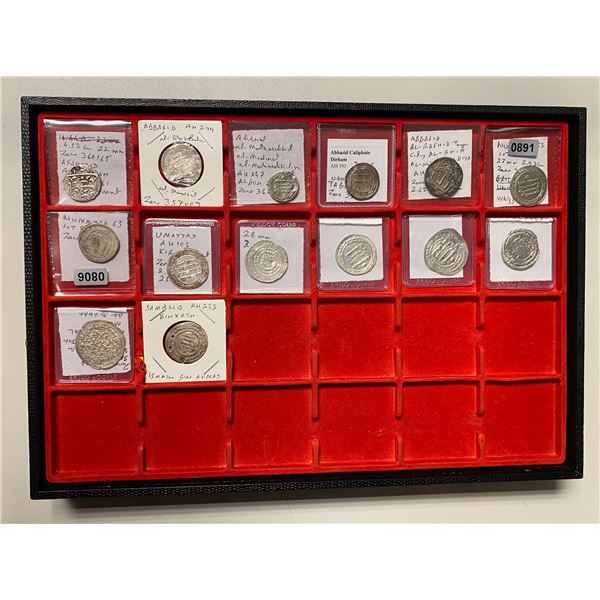 MEDIEVAL ISLAMIC: LOT of 13 silver dirhams and 1 silver abbasi