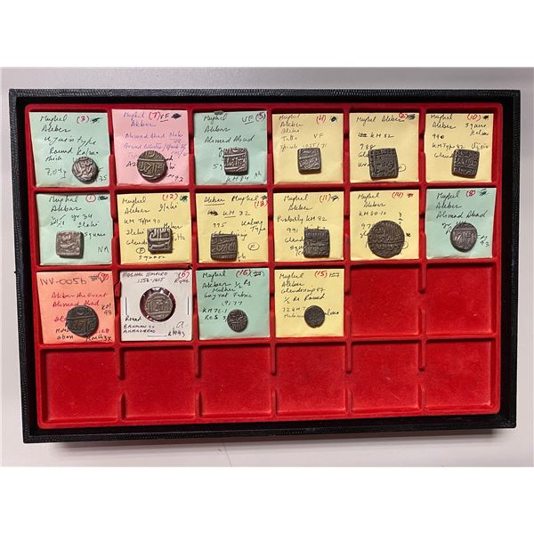 MUGHAL: Akbar I, 1556-1605, LOT of 16 silver coins