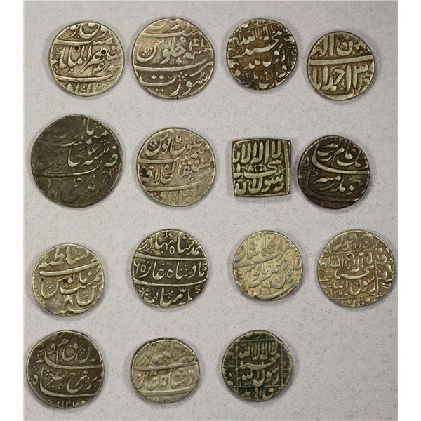 MUGHAL: LOT of 15 silver rupees