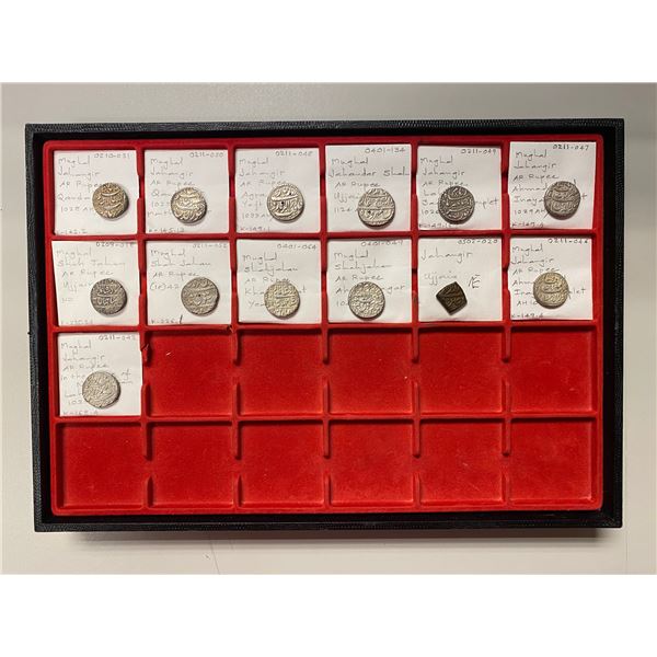 MUGHAL: LOT of 12 silver & 1 copper coin