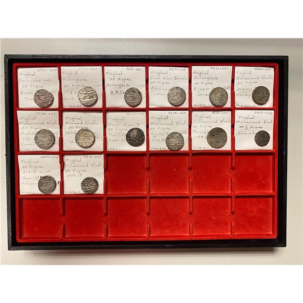 MUGHAL: LOT of 13 silver rupees & 1 silver 1/2 rupee