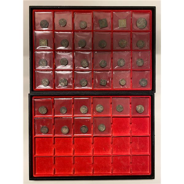 MUGHAL & some others: LOT of 30 silver coins and 4 base-metal temple tokens