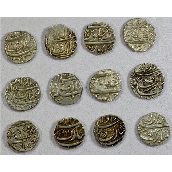 BAHAWALPUR: LOT of 12 silver rupees