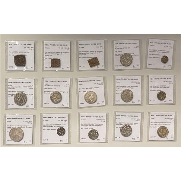 BUNDI: LOT of 3 copper and 12 silver coins